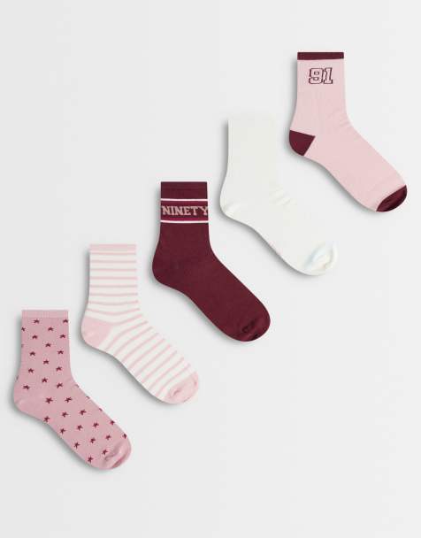 Cotton On 5 pack of crew socks in berry stars mix - view 1