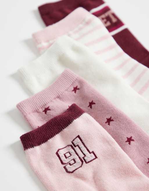 Cotton On 5 pack of crew socks in berry stars mix, 2 of 3