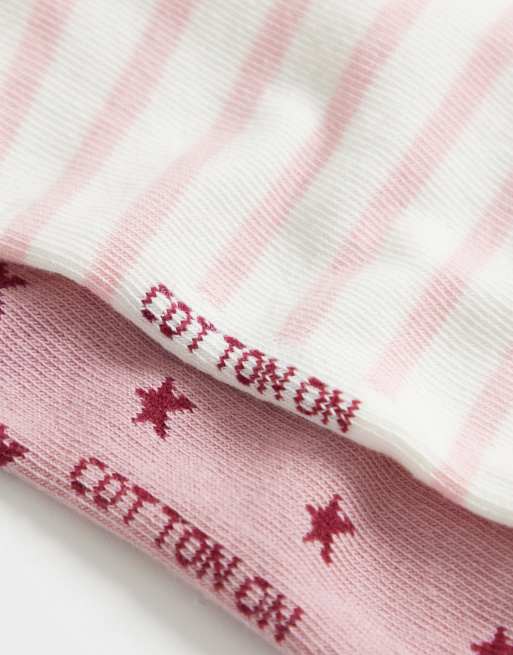 Cotton On 5 pack of crew socks in berry stars mix, 3 of 3
