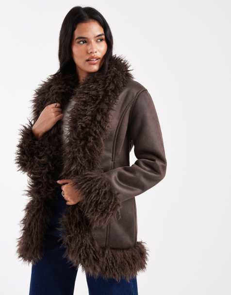 Cotton On 70s faux fur penny lane coat in brown - view 1