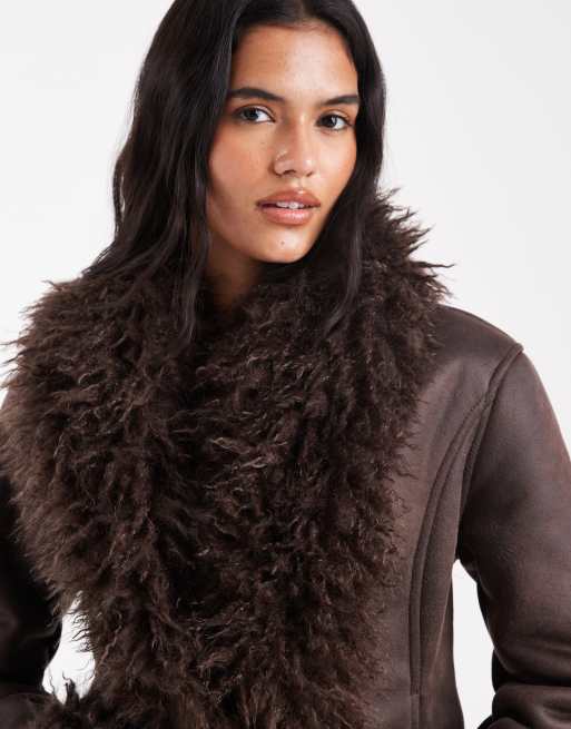 Cotton On 70s faux fur penny lane coat in brown | ASOS