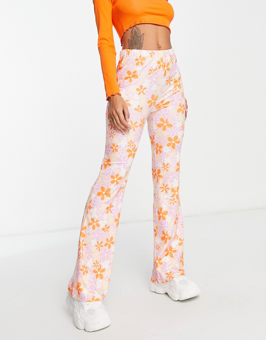 Cotton On 70's inspired floral orange printed flares-Pink