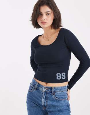 Cotton On 89 Graphic Off The Shoulder Top In Blue