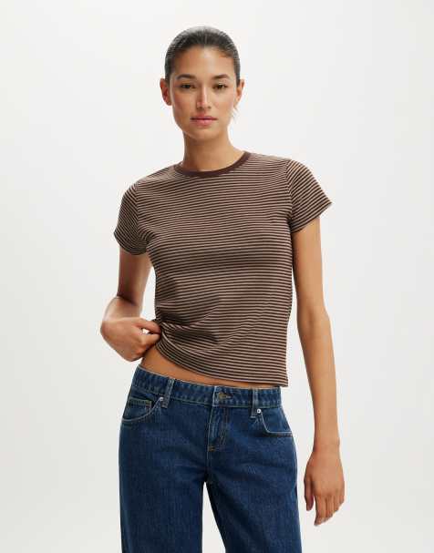 Cotton On 90 s baby tee in brown stripe - view 1