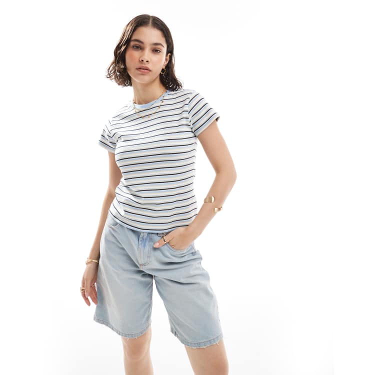 Cotton On 90s baby tee in serene blue stripe | ASOS