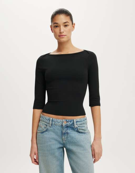 Cotton On 90s boatneck ¾ sleeve in black, 2 of 4
