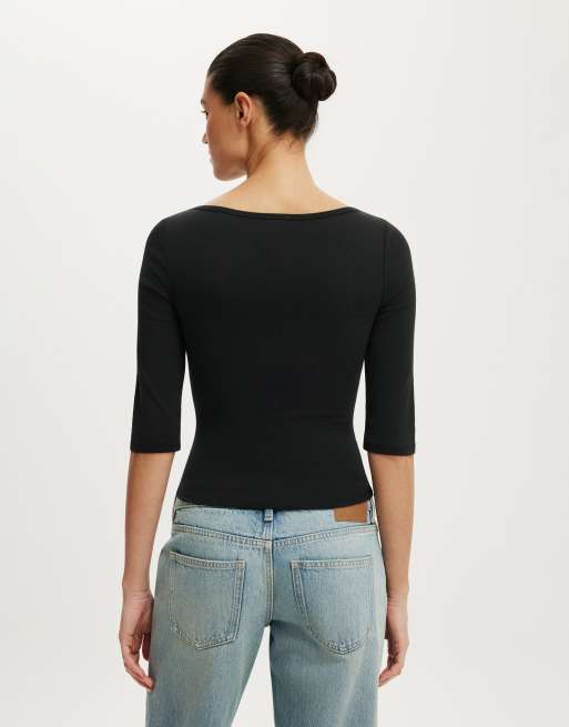 Cotton On 90s boatneck ¾ sleeve in black, 4 of 4