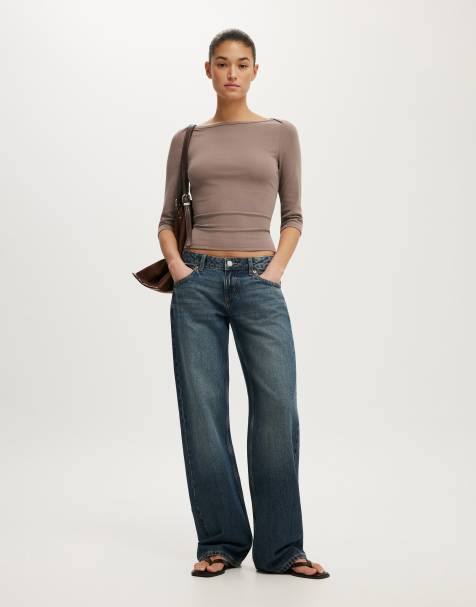 Cotton On 90s boatneck ¾ sleeve in brown - view 1