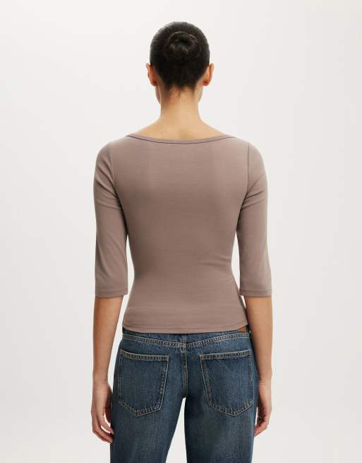 Cotton On 90s boatneck ¾ sleeve in brown, 4 of 4