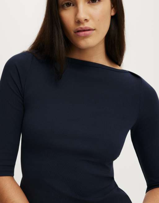 Cotton On 90s boatneck ¾ sleeve in navy, 3 of 4