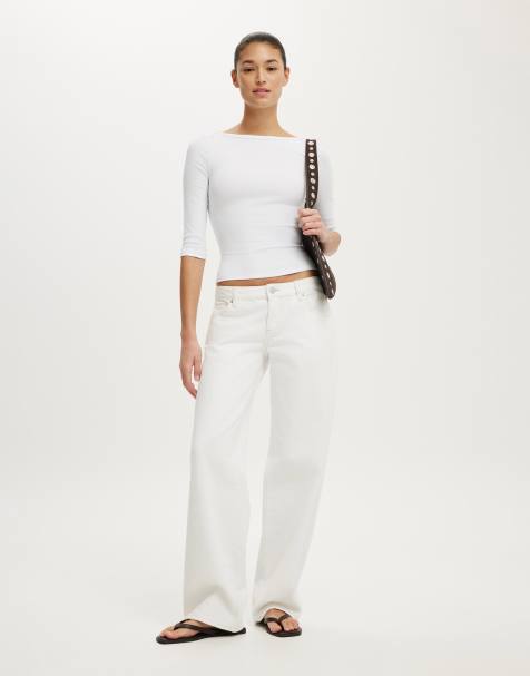 Cotton On 90s boatneck ¾ sleeve in white