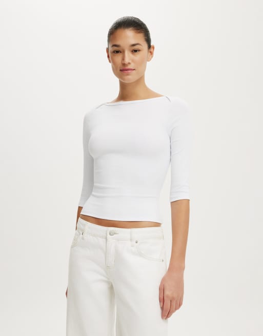 Cotton On 90s boatneck ¾ sleeve in white, 2 of 4