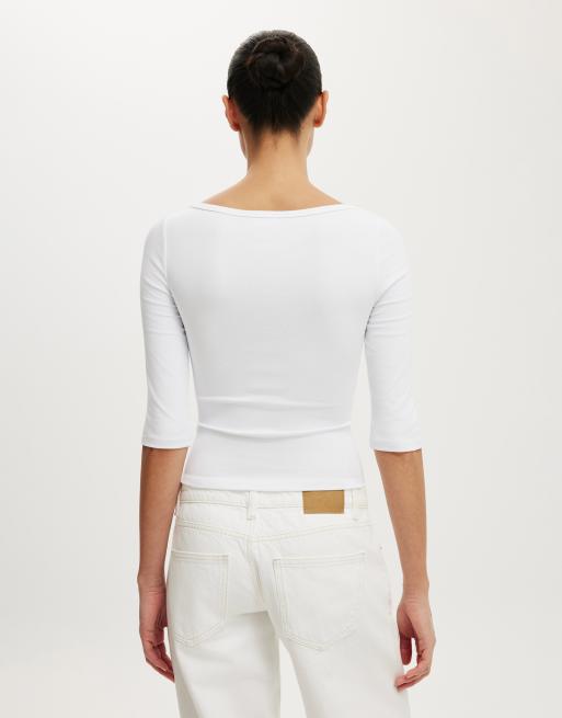Cotton On 90s boatneck ¾ sleeve in white, 4 of 4