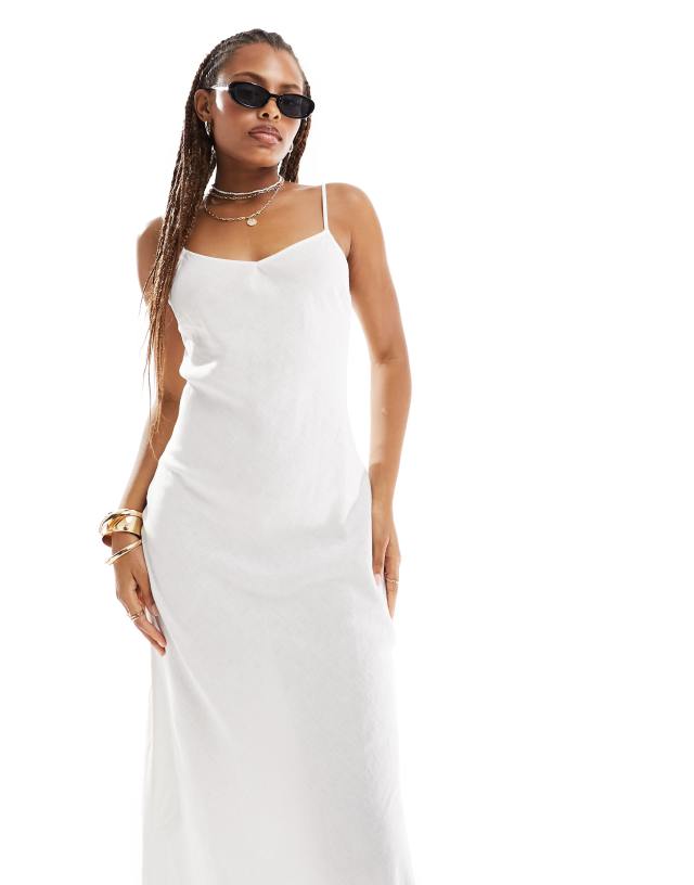 Cotton:On - Cotton On 90s cami maxi slip dress in white linen look