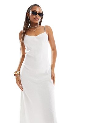 Cotton:on Cotton On 90s Cami Maxi Slip Dress In White Linen Mix