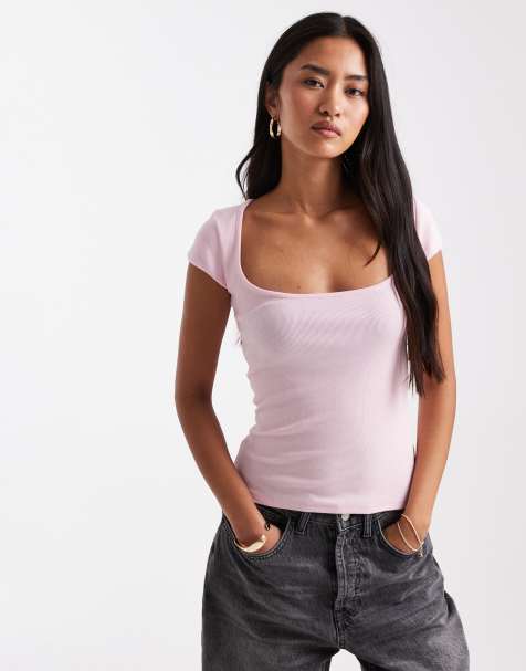 Cotton On – 90s Lounge-T-Shirt der Farbe in Blushing Bride Pink mit U-Ausschnitt - view 1