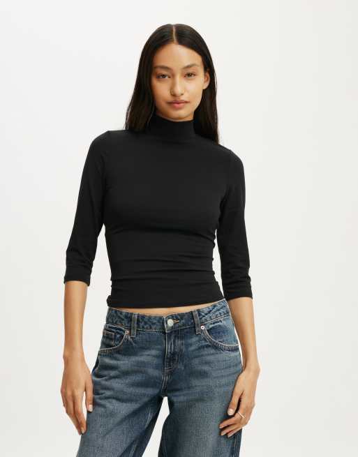 Cotton On 90s mock neck 3/4 sleeve in black, 2 of 4