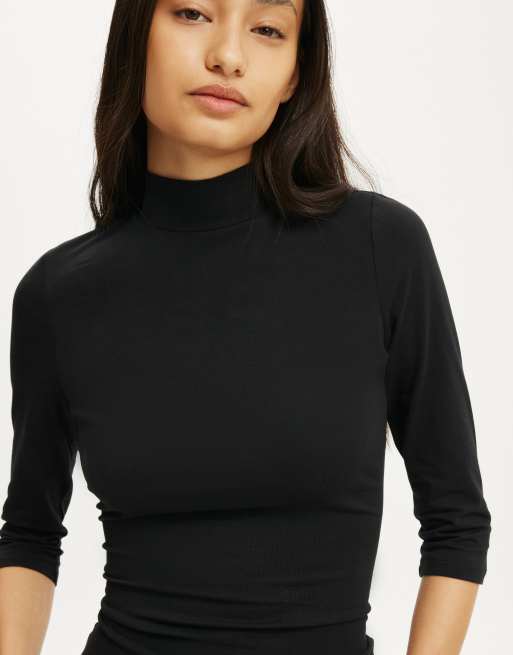Cotton On 90s mock neck 3/4 sleeve in black, 3 of 4