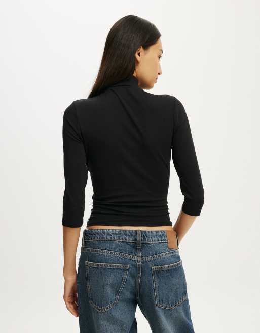 Cotton On 90s mock neck 3/4 sleeve in black, 4 of 4