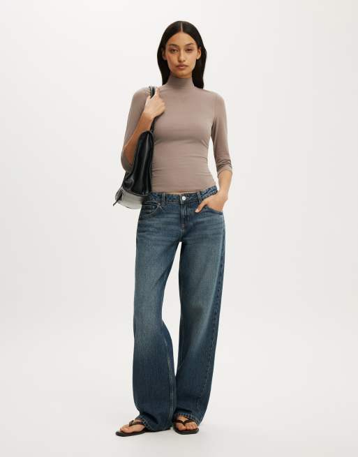 Cotton On 90s mock neck 3/4 sleeve in brown, 2 of 4