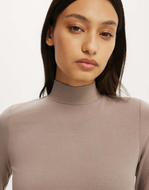 Cotton On 90s mock neck 3/4 sleeve in brown, 3 of 4