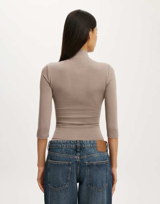 Cotton On 90s mock neck 3/4 sleeve in brown, 4 of 4