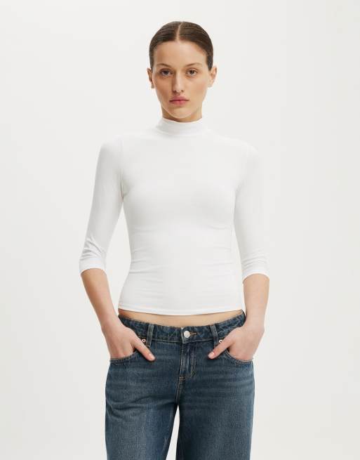 Cotton On 90s mock neck 3/4 sleeve in white, 2 of 4