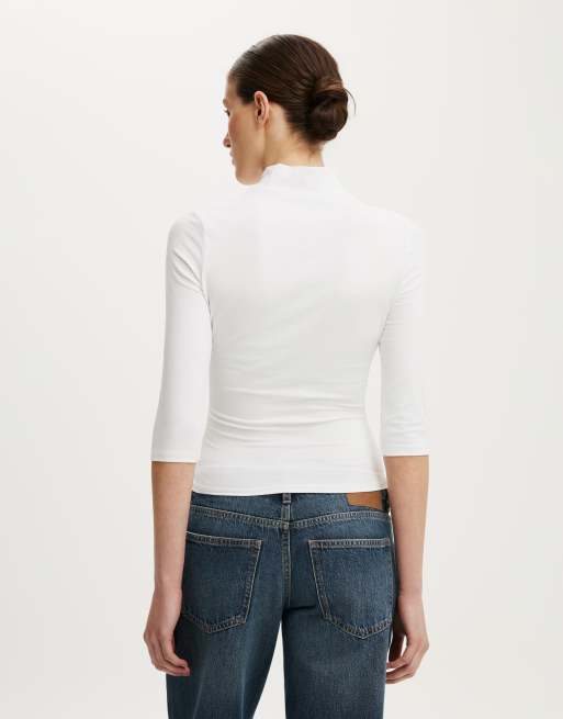 Cotton On 90s mock neck 3/4 sleeve in white, 4 of 4