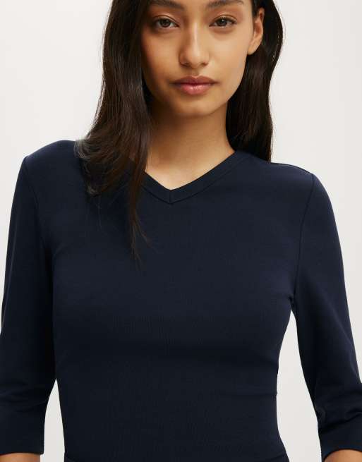 Cotton On 90s v neck ¾ sleeve in navy, 3 of 4