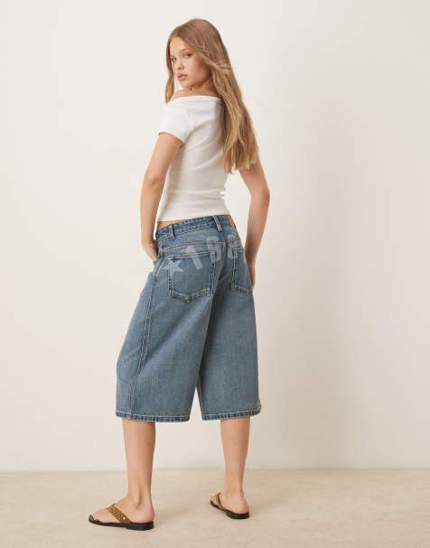 Cotton On 91 baggy denim jort in blue  - MBLUE