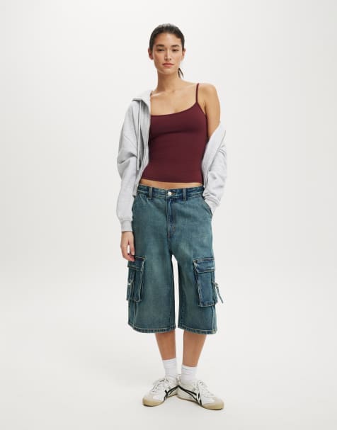 Cotton On 91 baggy denim jort in blue - MBLUE