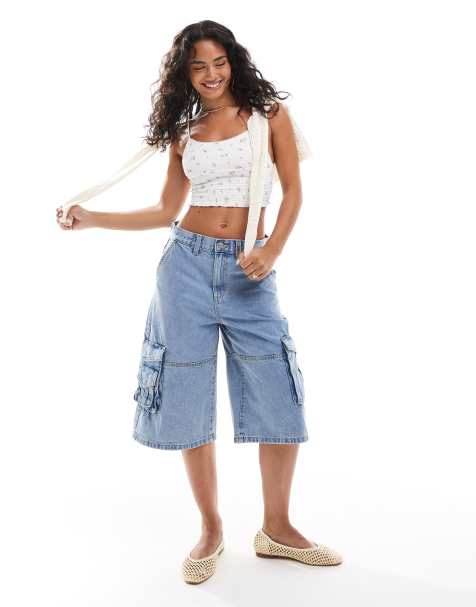 Cotton On 91 baggy denim jort in cleanwater blue - view 1