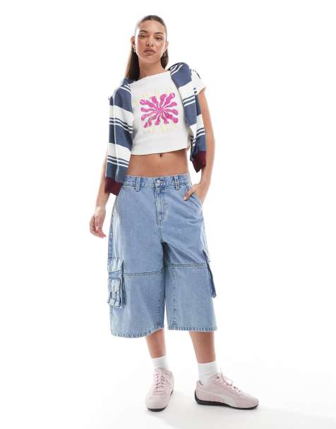 Cotton On 91 baggy denim jorts in cleanwater blue - view 1