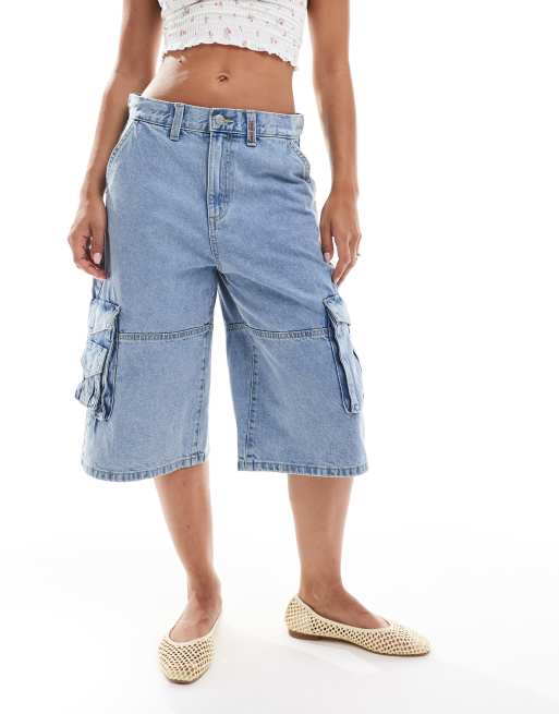 Cotton On 91 baggy denim jorts in cleanwater blue