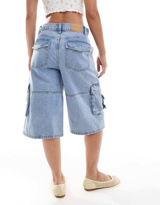 Cotton On 91 baggy denim jorts in cleanwater blue | ASOS