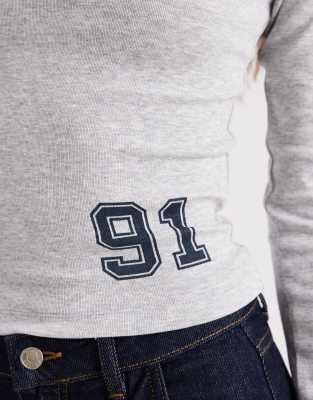 Cotton On 91 Graphic Off Shoulder Top In Gray