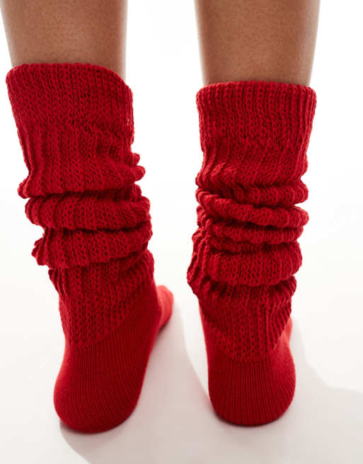 Cotton On - Aangerimpelde sokken in jaren 90-stijl in rood, 2 van 4