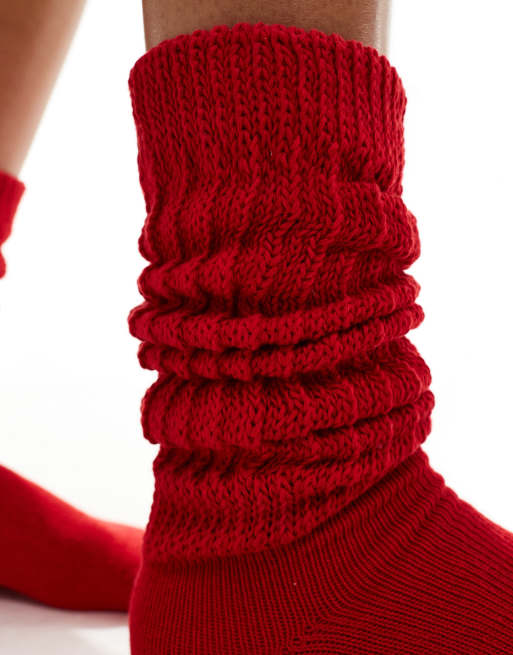 Cotton On - Aangerimpelde sokken in jaren 90-stijl in rood, 3 van 4