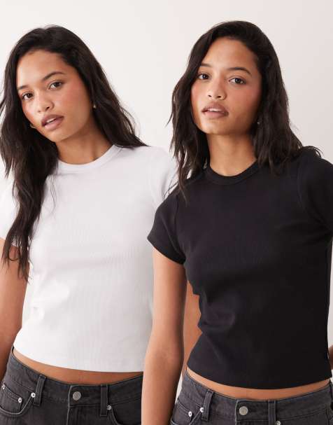 Cotton On active 2 pack of ribbed baby tees in black and white - view 1