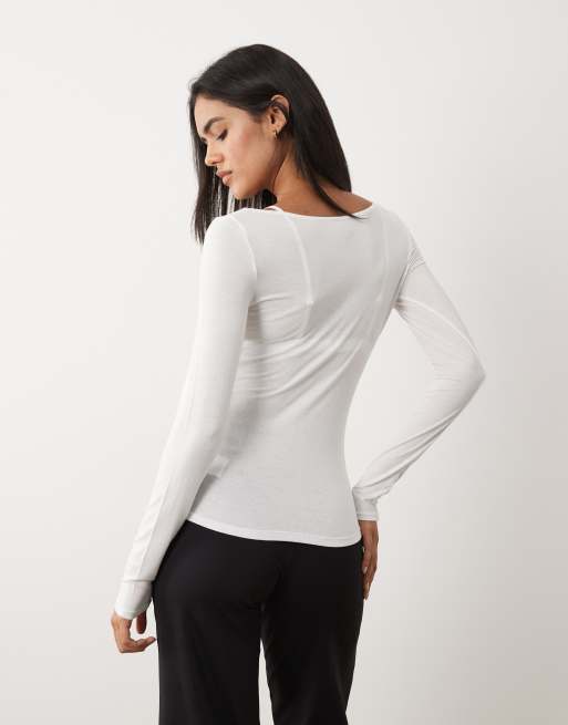 Cotton On active 2 pack sheer boat neck long sleeve top in black white, 4 of 4