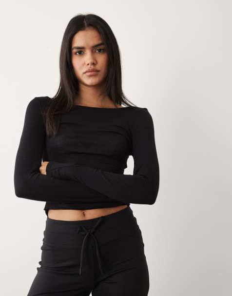 Cotton On active 2 pack sheer boat neck longsleeve top in black white - view 1