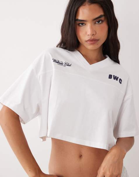 Cotton On - Active - Cropped sportief T-shirt met grafische print in wit - view 1