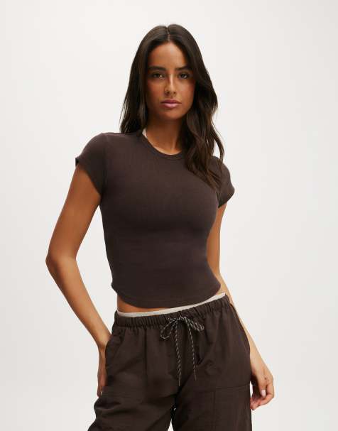 Cotton On Active curved hem baby tee in brown - view 1