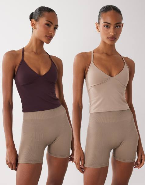 Cotton On – Active – Lattefärgade och lila, supermjuka linnen med korsade band baktill, 2-pack - view 1