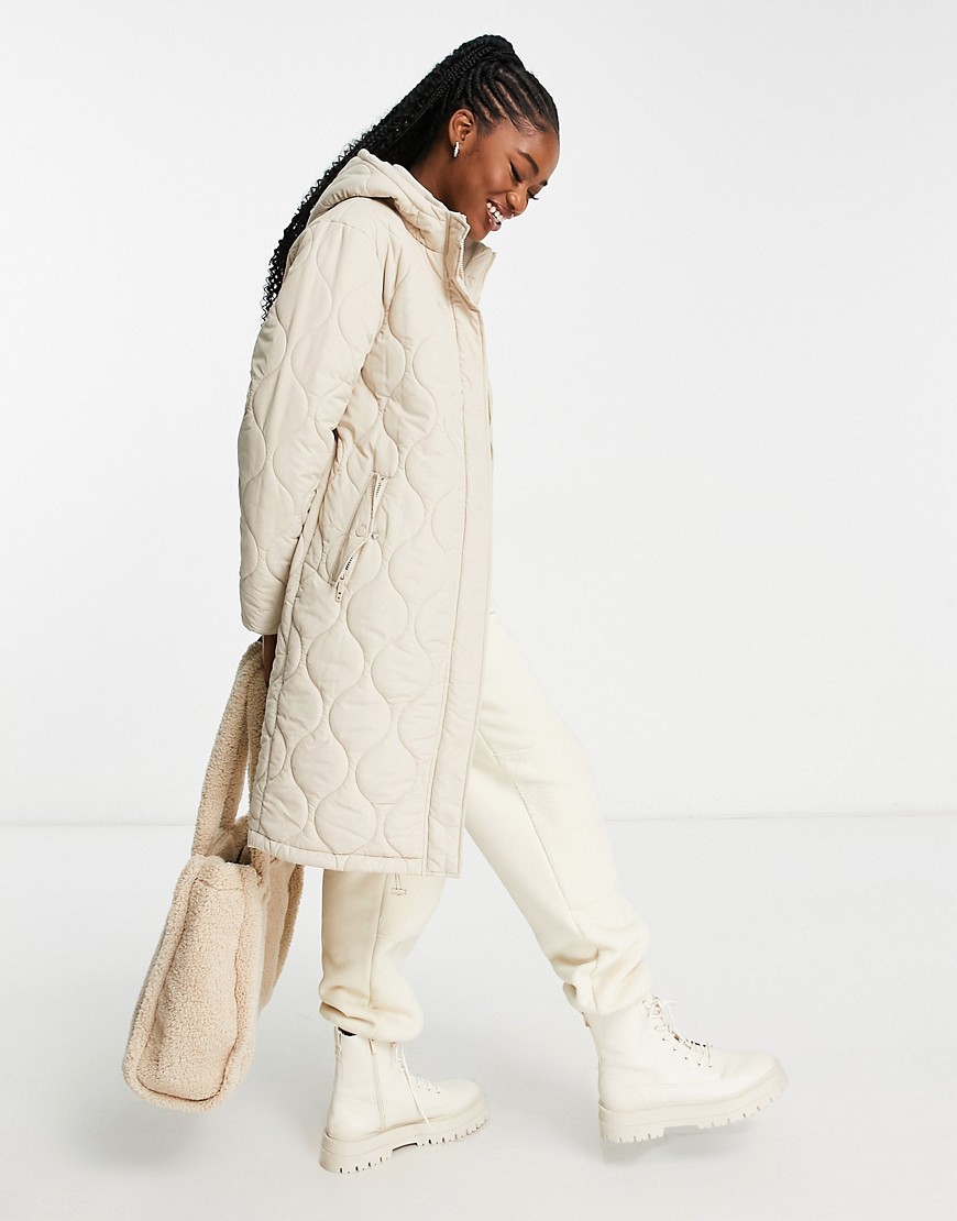 Cotton On Active longline quilted coat in cream-Neutral