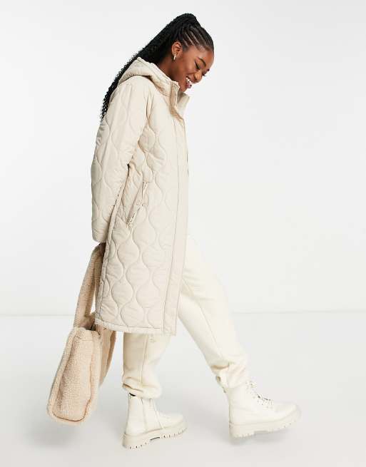 Cotton On Active longline quilted coat in cream ASOS