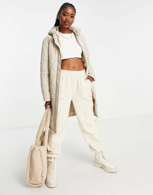 Cotton On Active longline quilted coat in cream ASOS