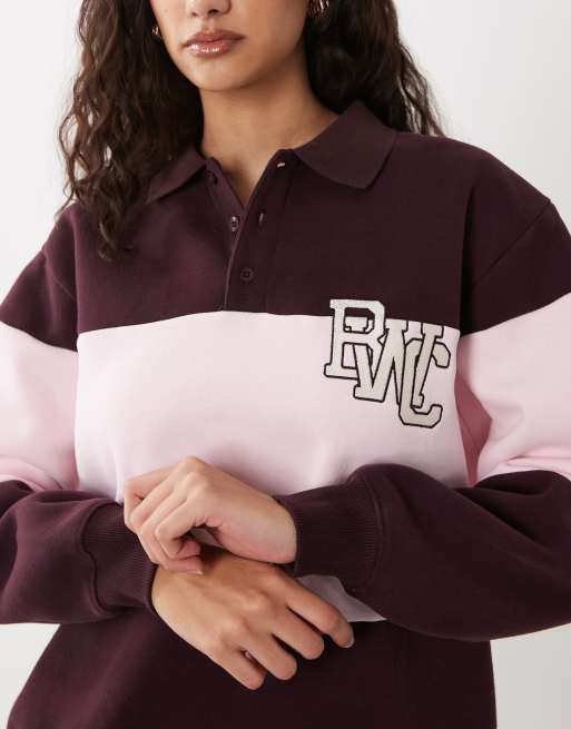 Cotton On – Active – Plommonfärgad sweatshirt i rugbystil med tryck, 2 av 4