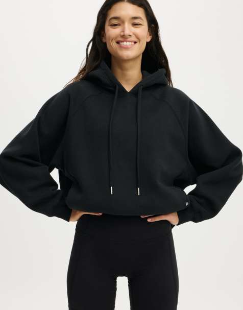 Cotton On Active plush premium raglan graphic hoodie in black - view 1