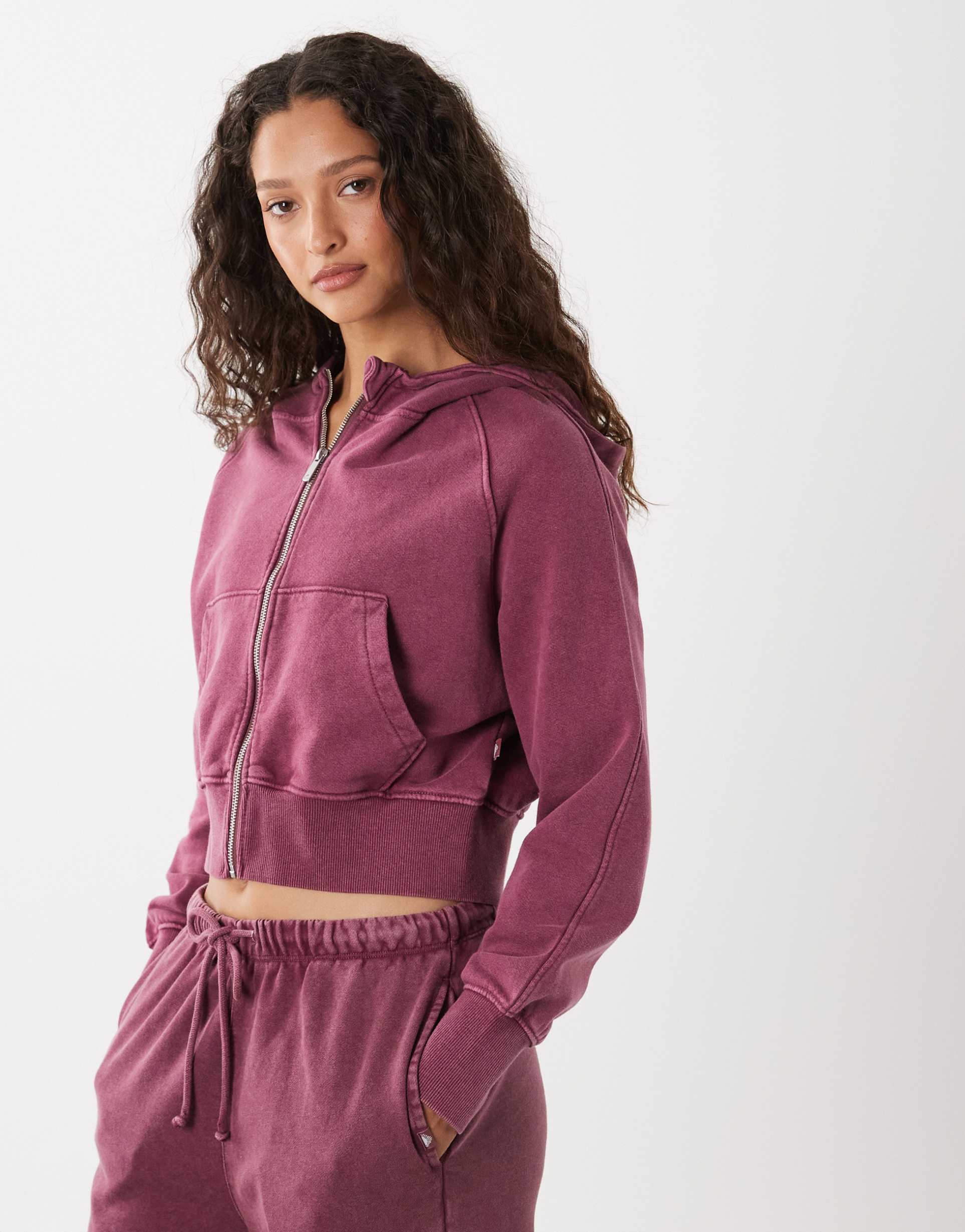 cotton on active raglan zip up hoodie in dusty rose